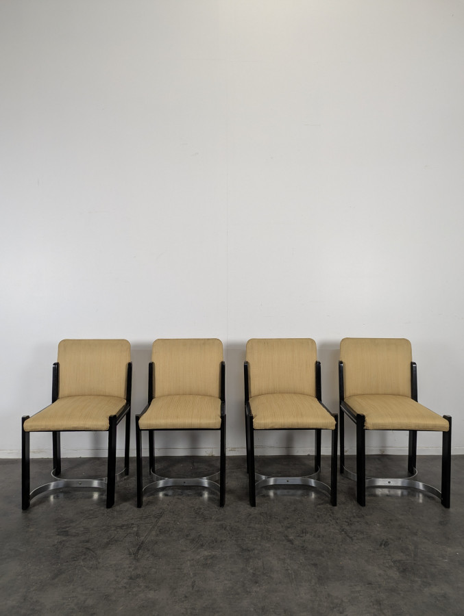 Série de 4 chaises bois et chrome design italien