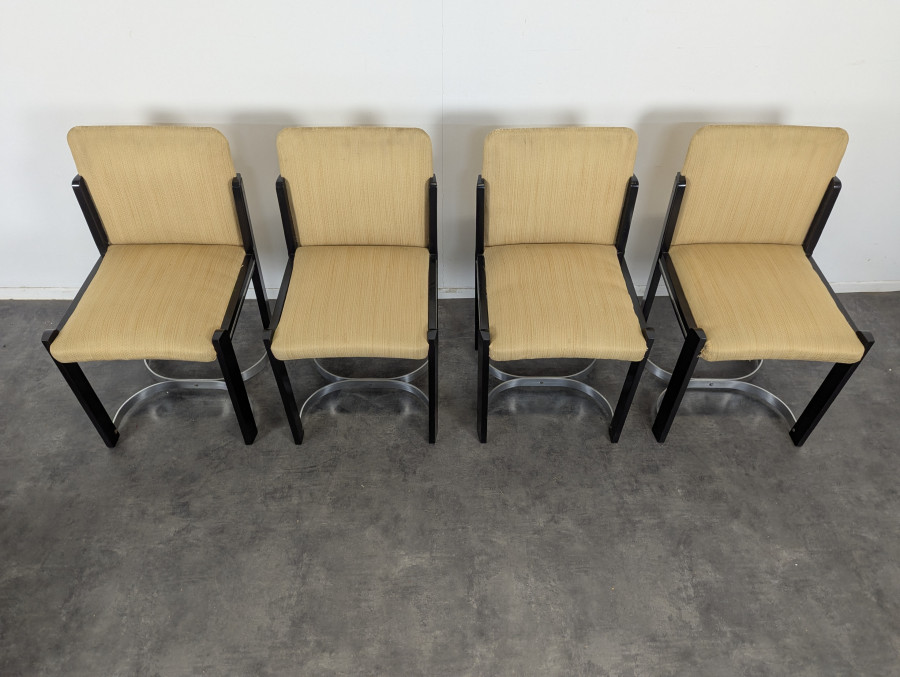 Série de 4 chaises bois et chrome design italien