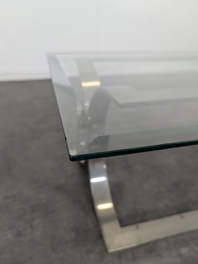 Table basse space age acier chromé et verre