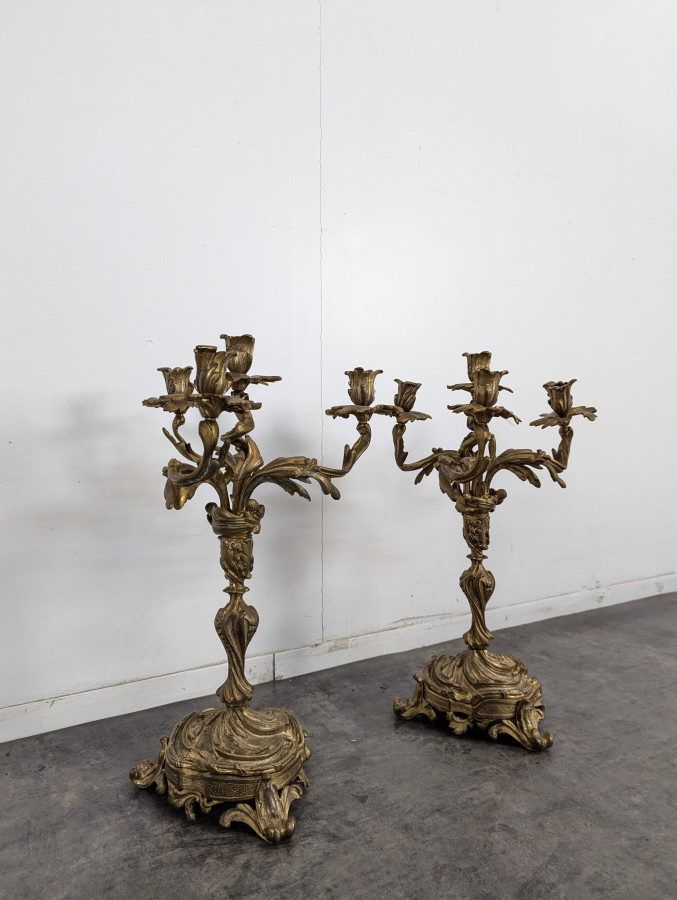 Paire de Bougeoirs ou Candélabres en Bronze doré