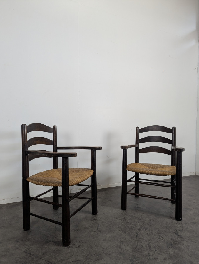 Paire de fauteuils brutalistes dans l'esprit de Dudouyt