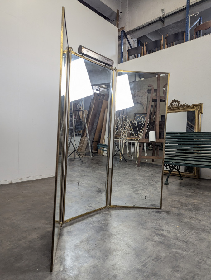 Miroir Brot triptyque en bronze nickelé début XX ème