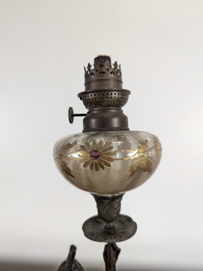 Paire de lampes à pétrole Art Nouveau en régule