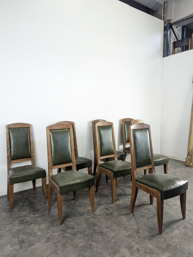 Série de 8 chaises Art Déco DLG Gustave Poisson en Noyer