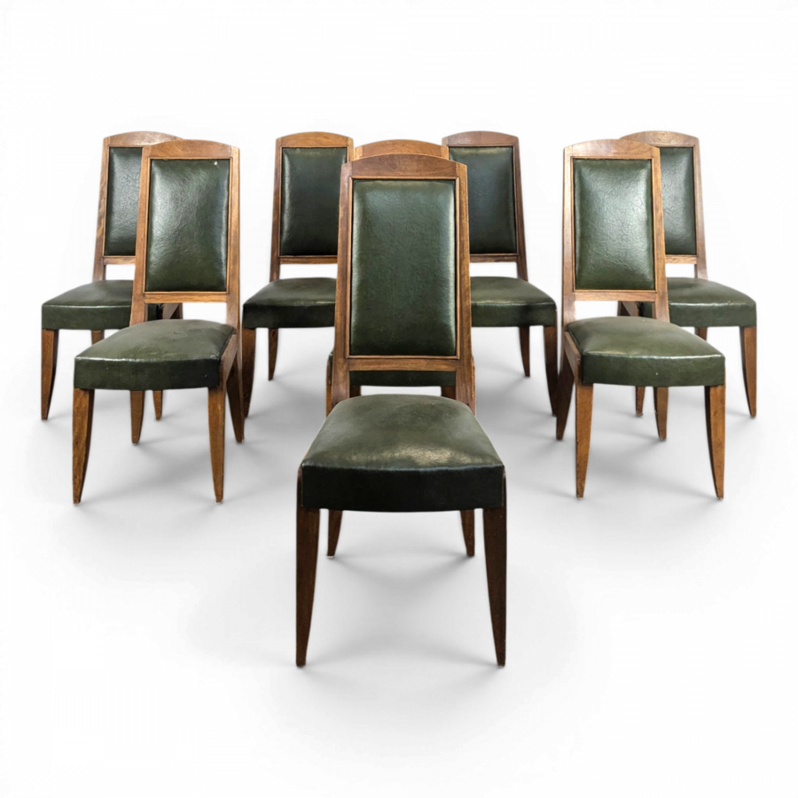 Série de 8 chaises Art Déco DLG Gustave Poisson en Noyer