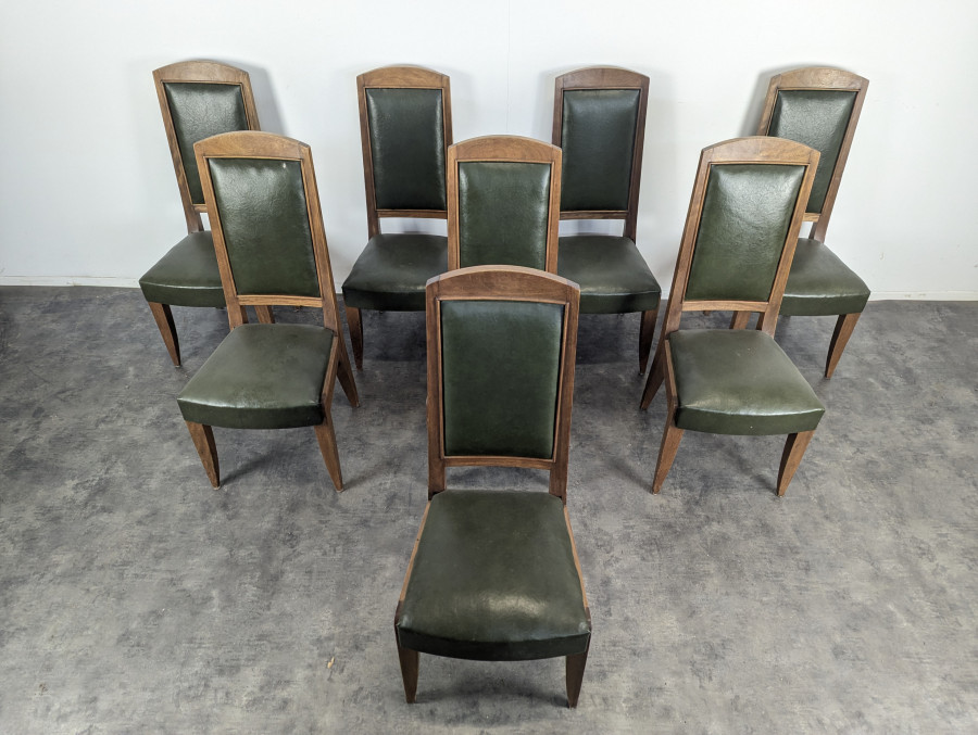 Série de 8 chaises Art Déco DLG Gustave Poisson en Noyer
