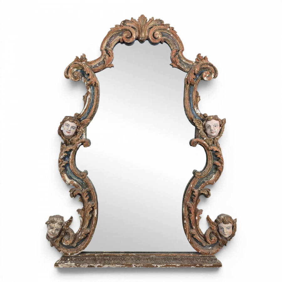 Miroir polychrome Italien à décor de Putti milieu XIXème