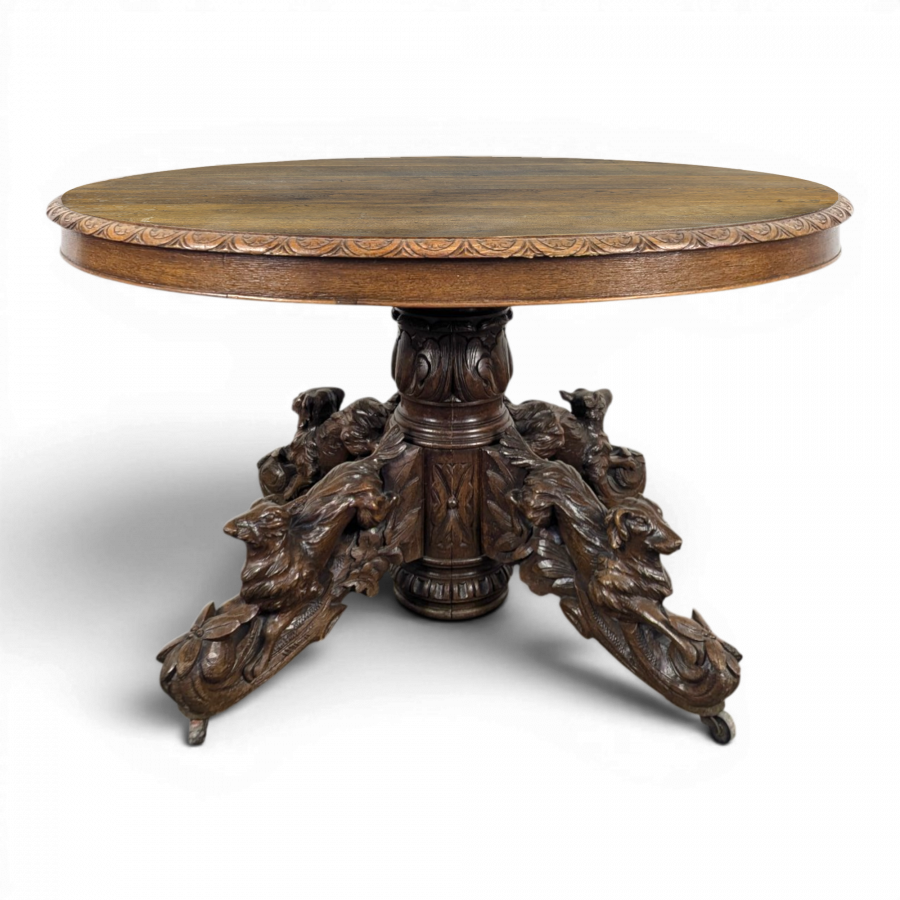 Table guéridon de chasse en chêne