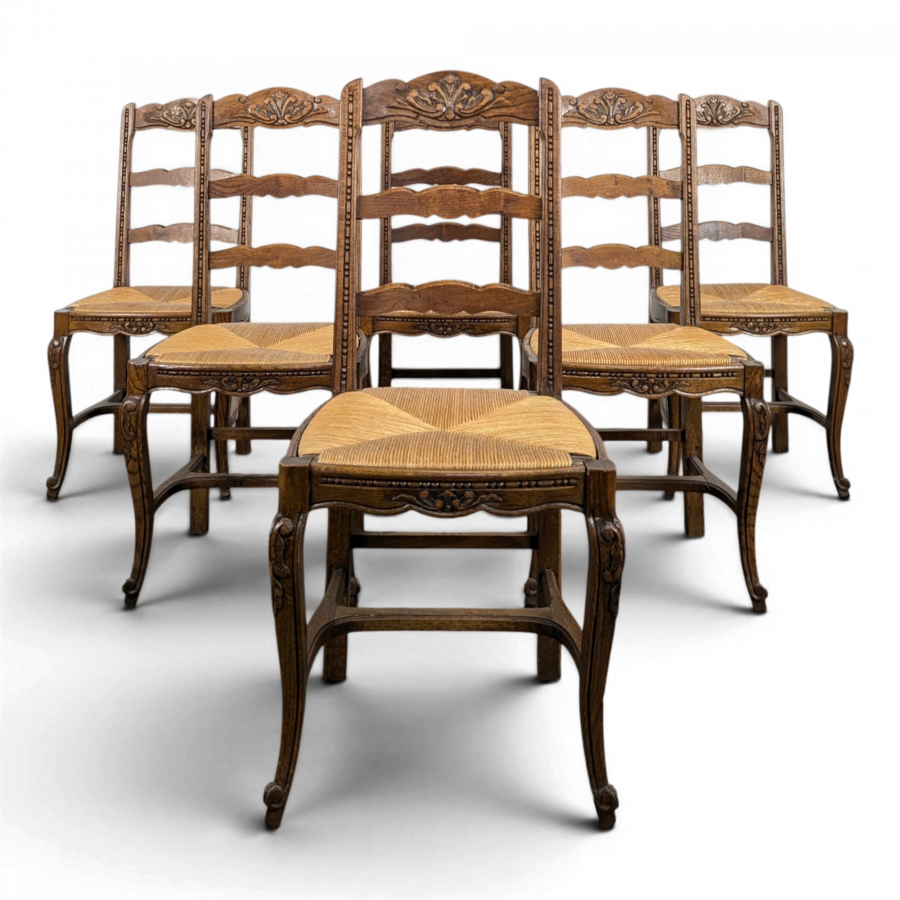 Série de 6 chaises normandes paillées