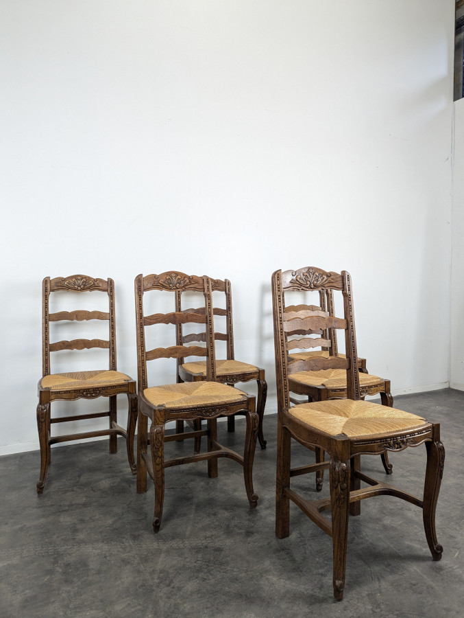 Série de 6 chaises normandes paillées