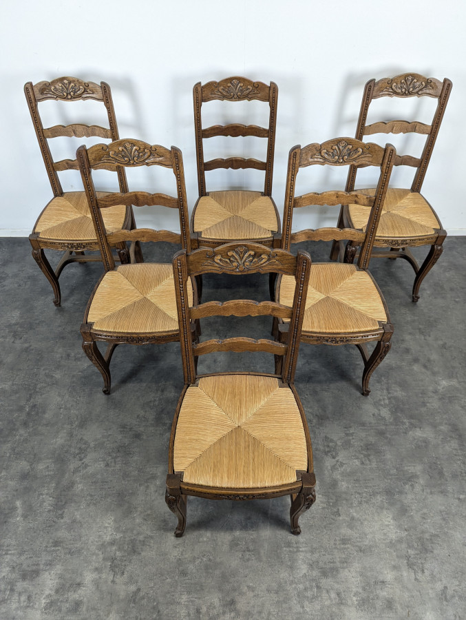 Série de 6 chaises normandes paillées