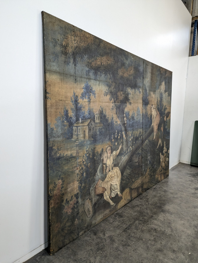 Grande Huile Sur Toile dans le goût Du XVIIIeme Siècle à décor de scène galantes