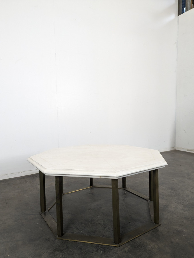 Table basse octogonale des années 40 plateau marbre