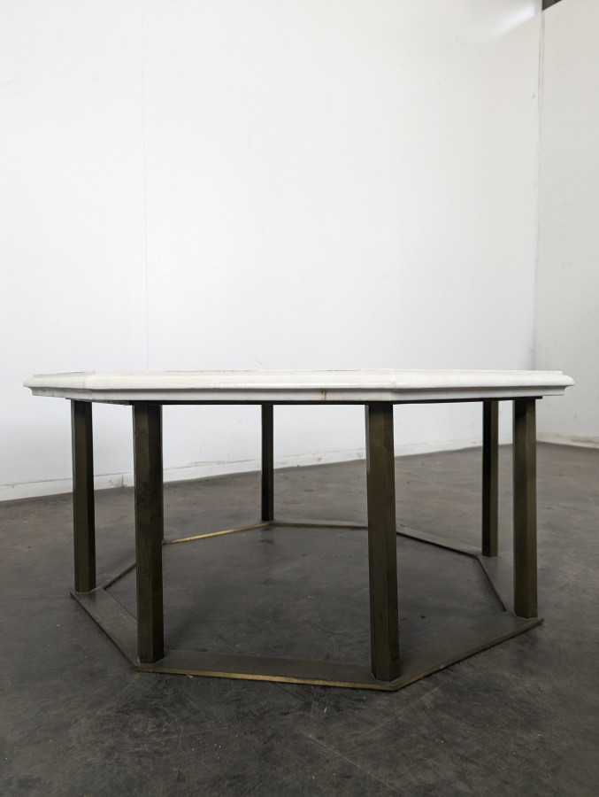 Table basse octogonale des années 40 plateau marbre