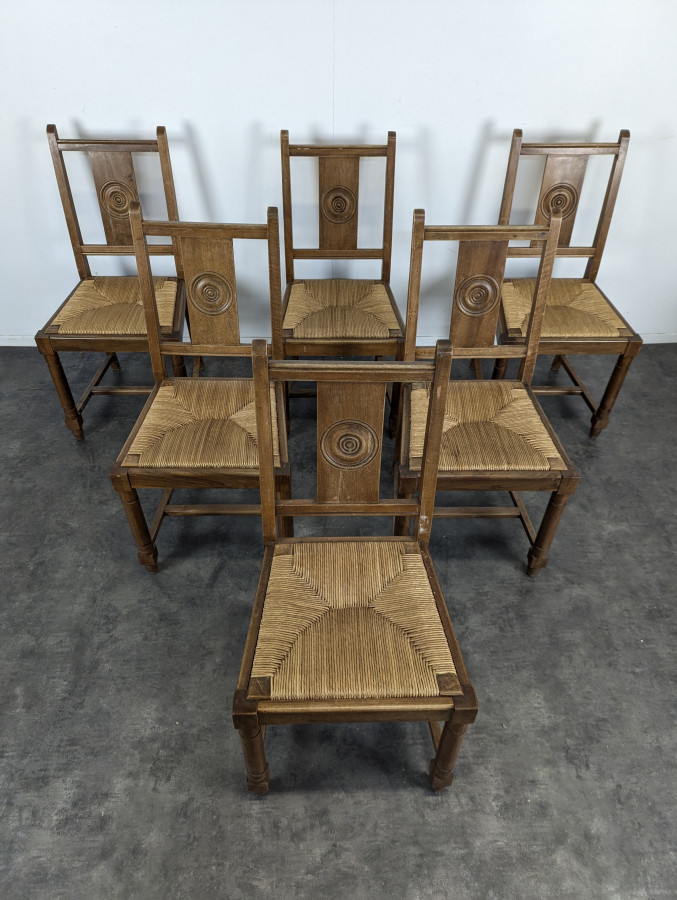 Série de 6 chaises brutalistes de Charles Dudouyt