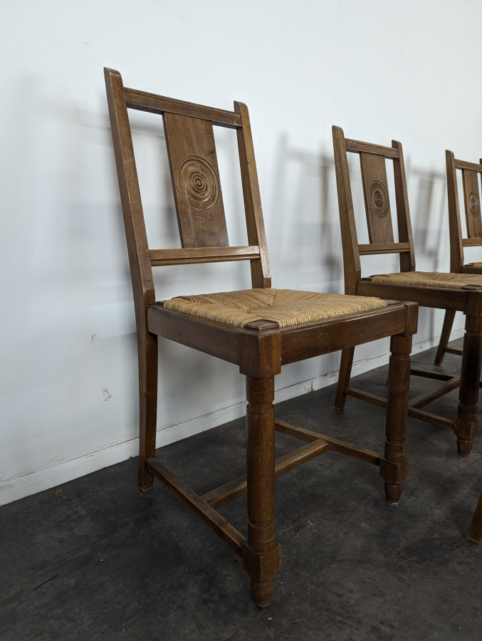Série de 6 chaises brutalistes de Charles Dudouyt
