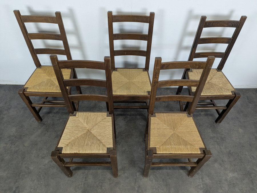 Série de 5 chaises brutalistes