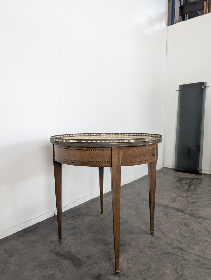 Table bouillote en bois de rose et marbre brèche