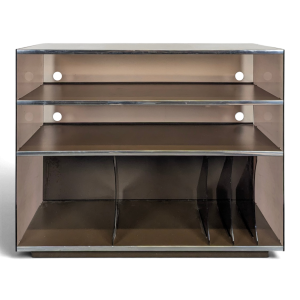 Meuble hi-fi en plexiglas fumé et métal chromé des années 70