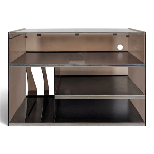 Meuble hi-fi à abattant en plexiglas fumé et métal chromé des années 70