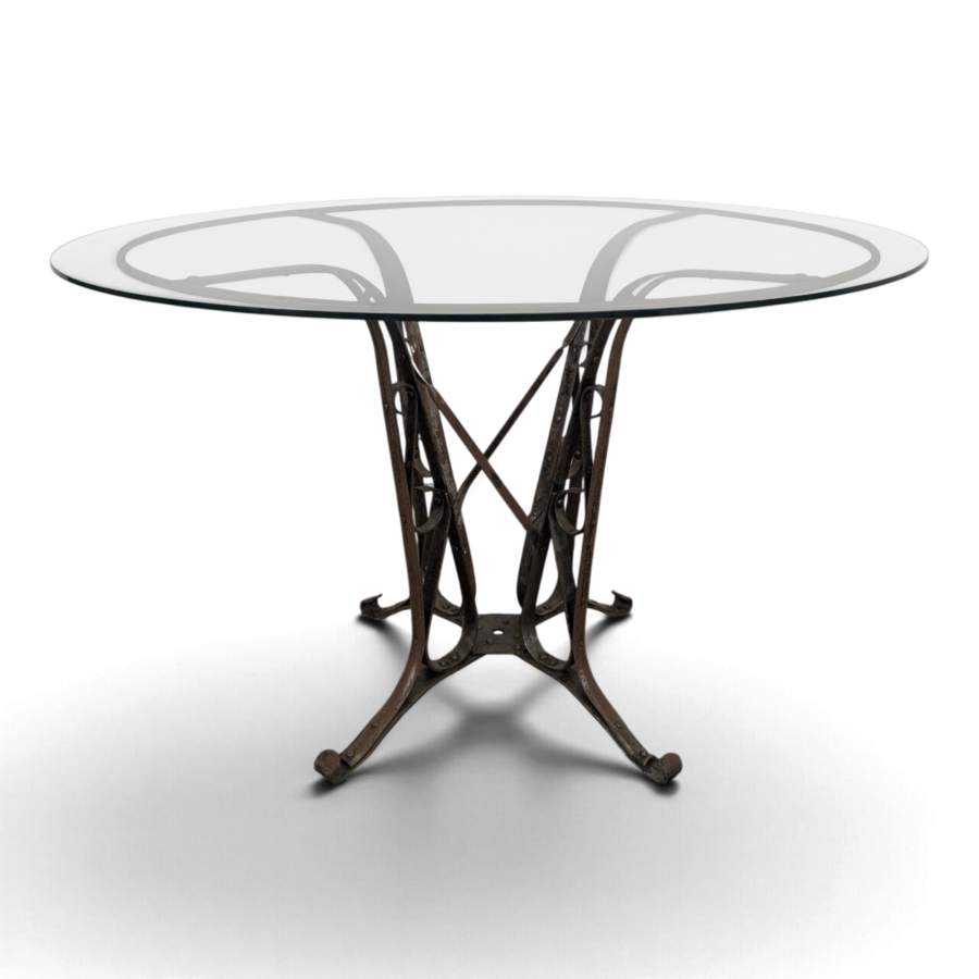 Table de salle à manger ronde en fer forgé et verre