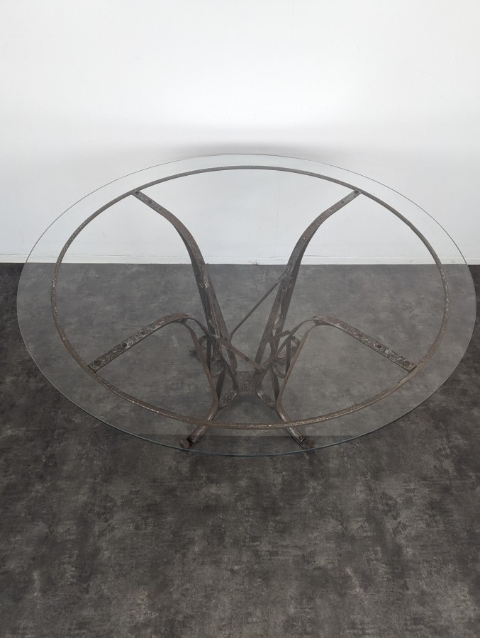 Table de salle à manger ronde en fer forgé et verre
