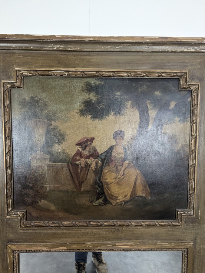 Trumeau de style Louis XVI à toile peinte d'une scène galante