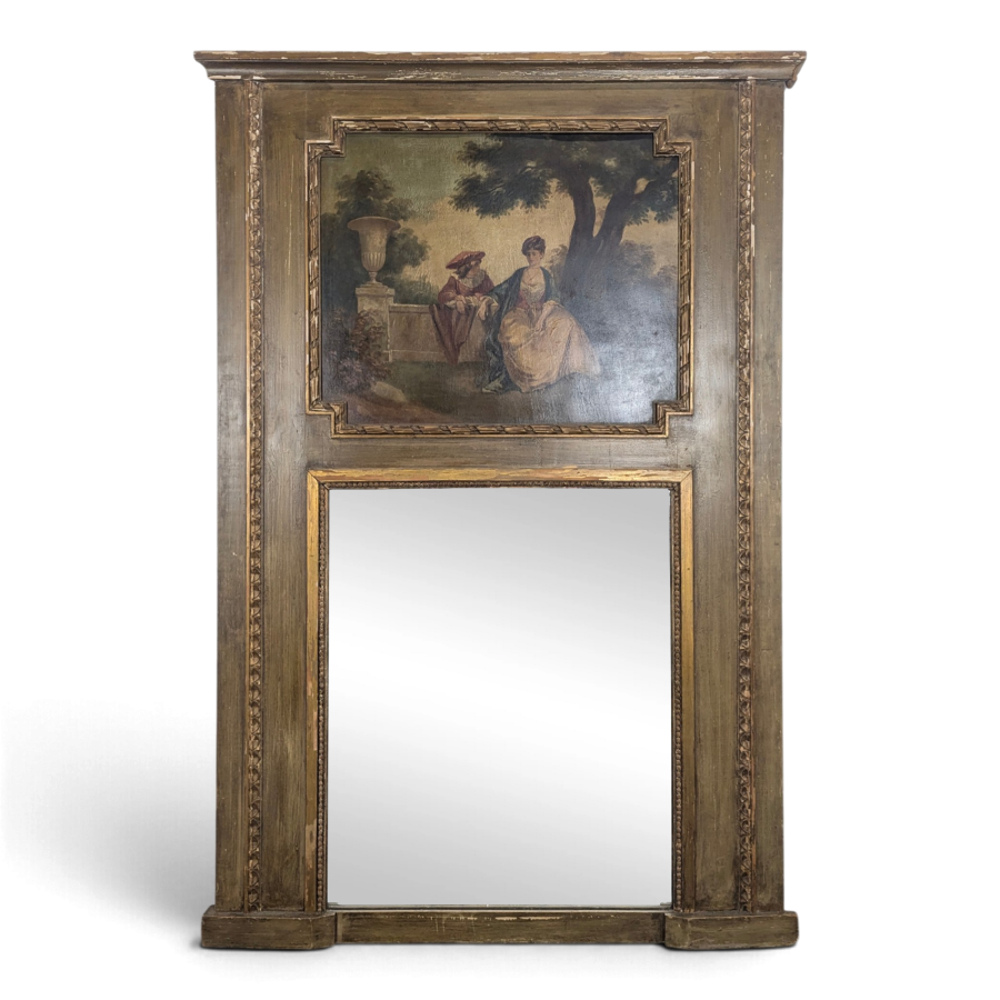 Trumeau de style Louis XVI à toile peinte d'une scène galante