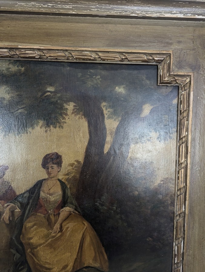 Trumeau de style Louis XVI à toile peinte d'une scène galante