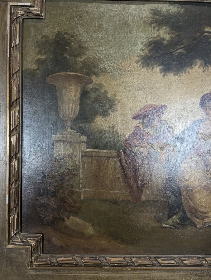 Trumeau de style Louis XVI à toile peinte d'une scène galante