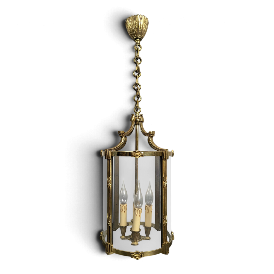 Lanterne de style Louis XVI en bronze à trois lumières