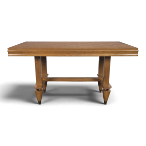 Table de salle à manger en chêne des années 50 à plateau marqueté