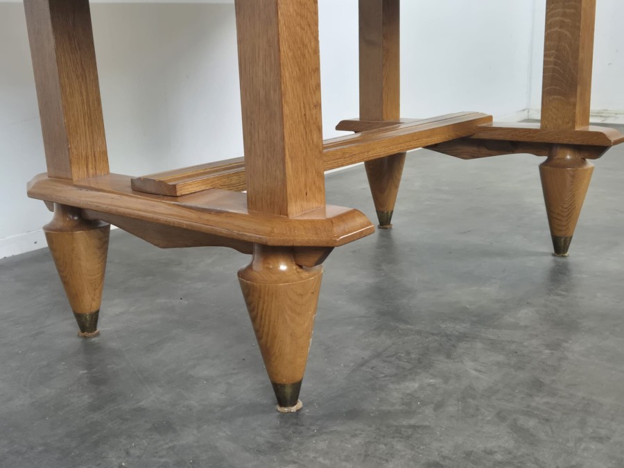 Table de salle à manger en chêne des années 50 à plateau marqueté