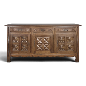 Buffet bas à trois portes en chêne à rosaces et étoile