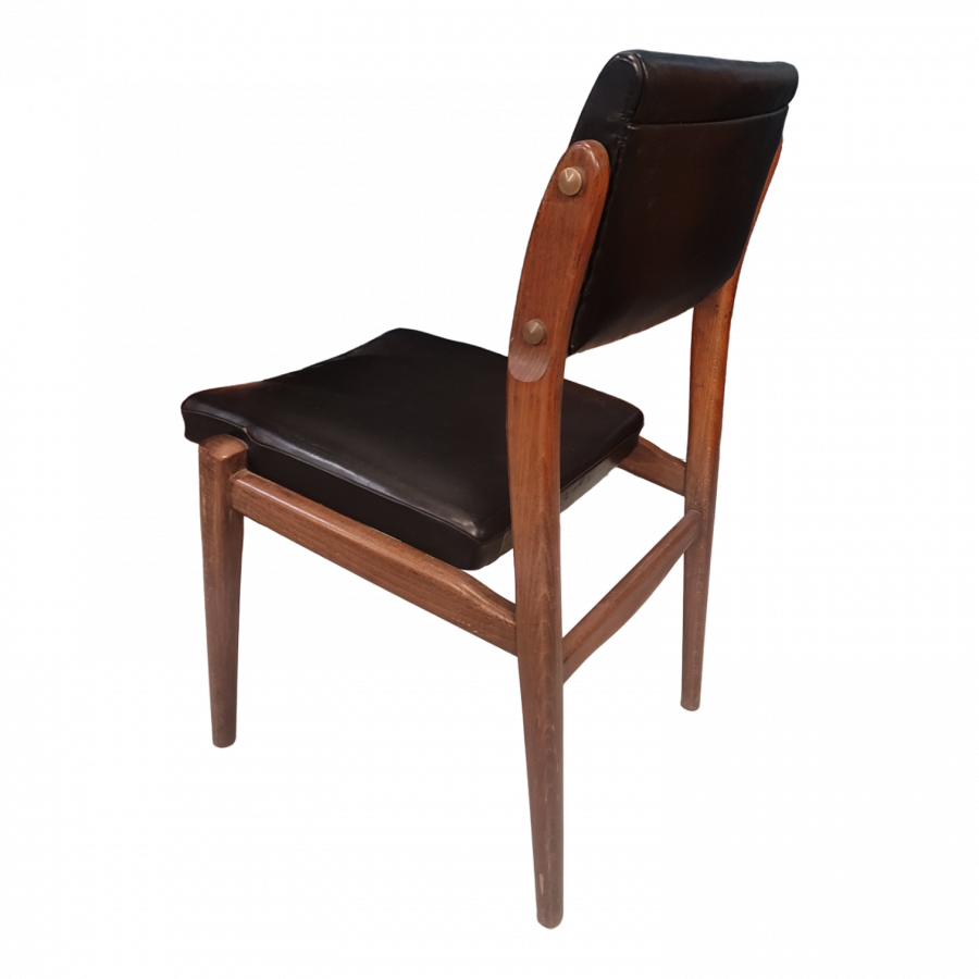 Chaise Vintage scandinave assise et dossier en cuir noir