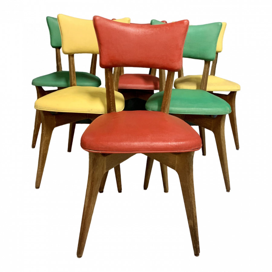 Série de 6 Chaises Vintage 70's de couleur