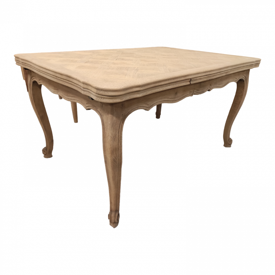 Belle table Baroque en chêne décapée avec allonges à l'italienne