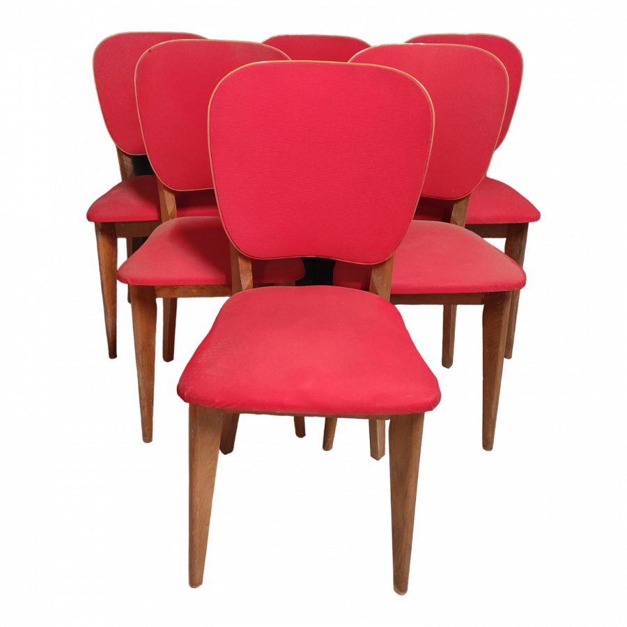 Série de 6 Chaises scandinave Vintage 70's Rouge