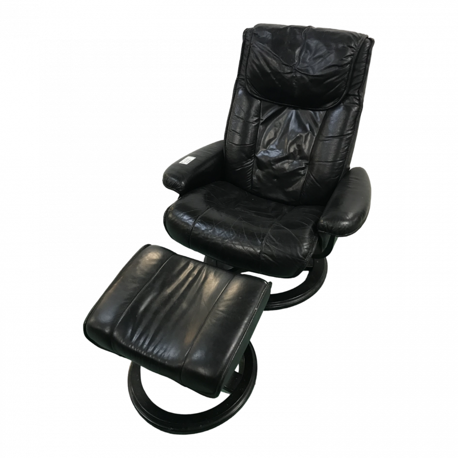 Fauteuil et repose pied noir