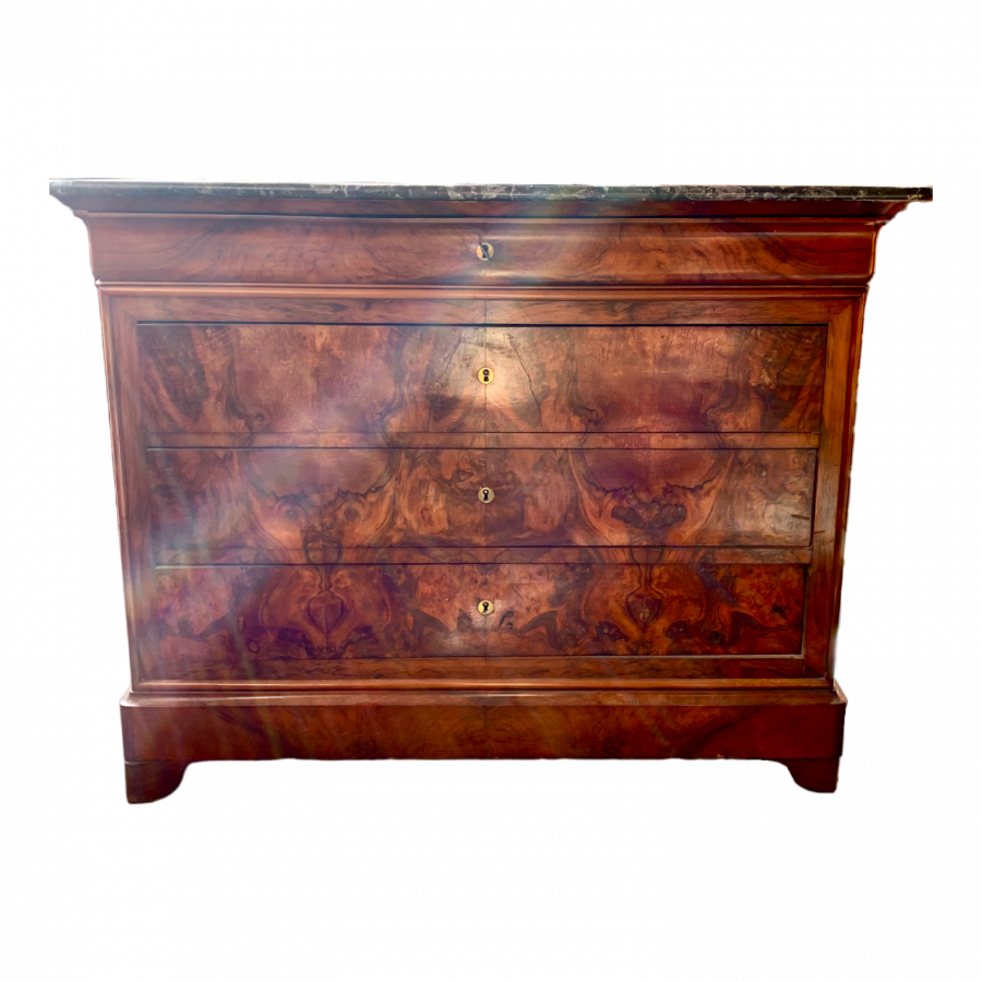 Commode d'époque Louis Philippe en loupe d'acajou