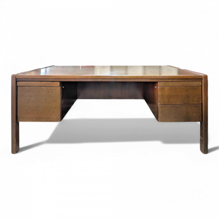 Grand bureau de direction scandinave en noyer massif