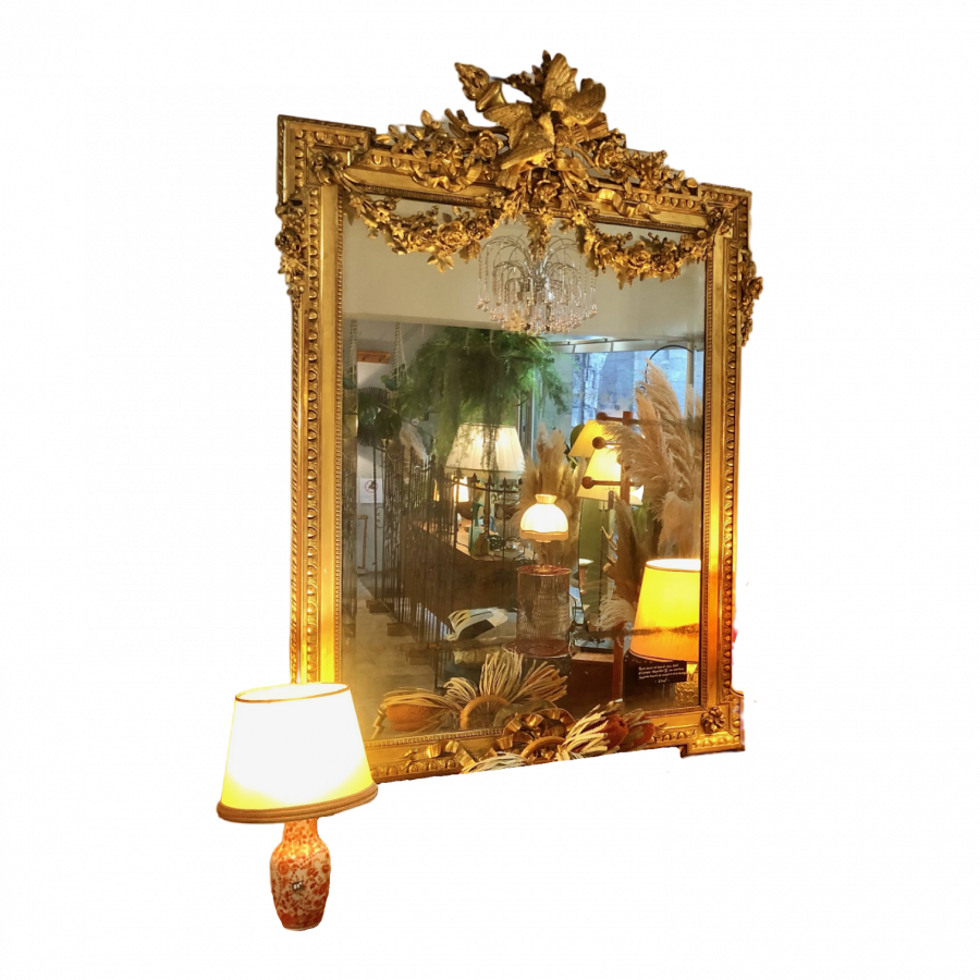 Exceptionnel miroir d’époque Napoleon III aux colombes