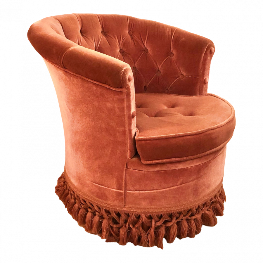 Superbe fauteuil crapaud de couleur rose vieilli