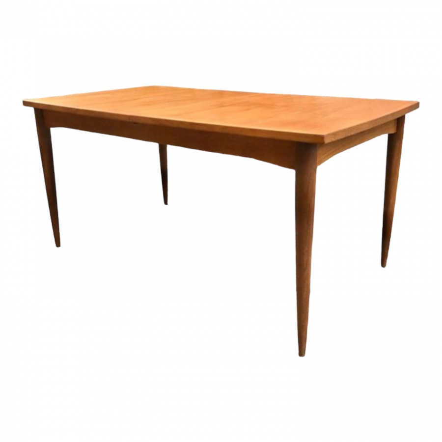 Grande table en teck scandinave à allonge en portefeuille