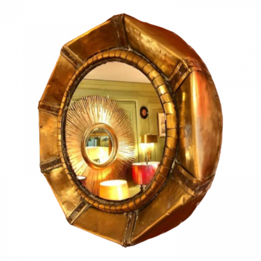Miroir en laiton doré par Fitterman