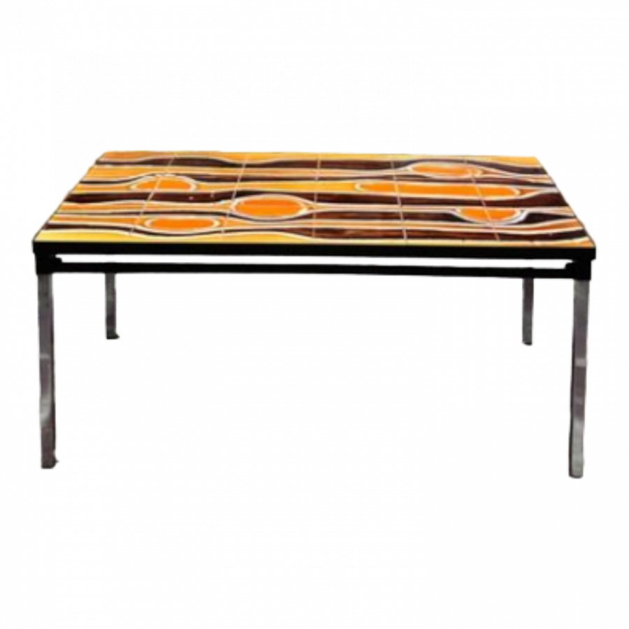 Table basse des années 70 et plateau en céramique