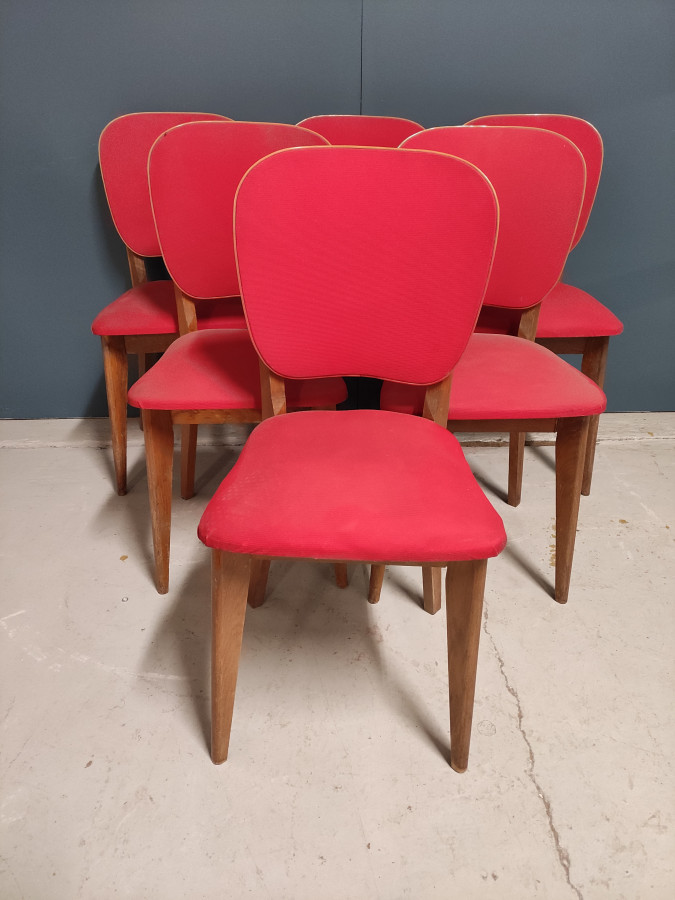 Série de 6 Chaises scandinave Vintage 70's Rouge