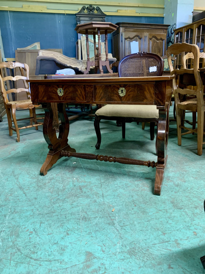 Console acajou et cuir camel