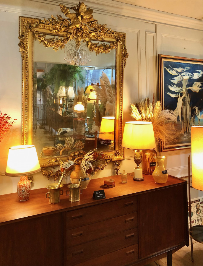 Exceptionnel miroir d’époque Napoleon III aux colombes