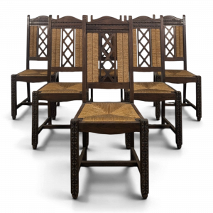 Série de 6 chaises brutalistes paillées